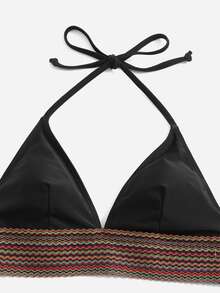 条纹吊带高腰比基尼套装夏季海滩 - 黑色 - 查看 5