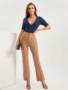 SHEIN Tall Solid Plunging Neck Top - Navy Blue - View 4