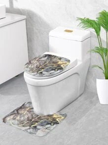 1pc Marble Print Bath Rug Or 1pc Shower Curtain - Multicolor - View 4