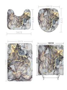 1pc Marble Print Bath Rug Or 1pc Shower Curtain - Multicolor - View 5