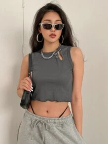DAZY Cut Out Crop Tank Top - Dark Grey - View 3