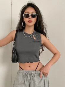 DAZY Cut Out Crop Tank Top - Dark Grey - View 4