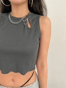 DAZY Cut Out Crop Tank Top - Dark Grey - View 5