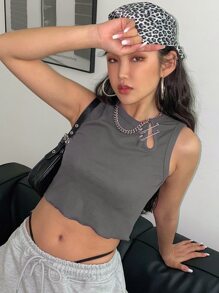 DAZY Cut Out Crop Tank Top - Dark Grey - View 8