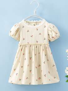 女小童夏天泡泡袖小碎花洋裝孩子們新款夏天洋裝外國風格公主裙