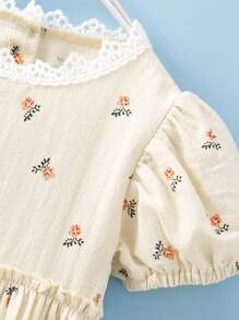 女小童夏天泡泡袖小碎花洋裝孩子們新款夏天洋裝外國風格公主裙