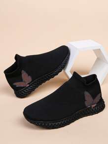 一腳蹬蝴蝶圖案襪運動鞋 - 黑色 - 查看 5