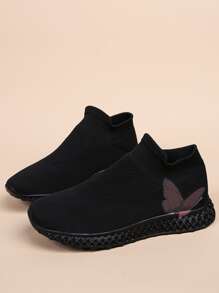 一腳蹬蝴蝶圖案襪運動鞋 - 黑色 - 查看 7