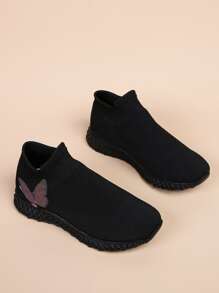 一腳蹬蝴蝶圖案襪運動鞋 - 黑色 - 查看 8