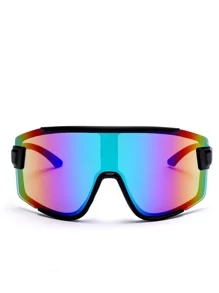 POLASUP 1 件超大平顶骑行眼镜，配有聚碳酸酯防碎镜片，适合男士和女士，蒸汽朋克、朋克、Y2K、豹纹、无框有色复古经典时尚复古奢华 S 大镜框，彩色半框方形/椭圆形金属旅行眼镜，适合驾驶、钓鱼、露营、骑自行车、徒步旅行、跑步等户外运动 - 彩色 - 查看 2