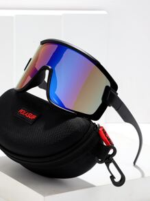 POLASUP 1 件超大平顶骑行眼镜，配有聚碳酸酯防碎镜片，适合男士和女士，蒸汽朋克、朋克、Y2K、豹纹、无框有色复古经典时尚复古奢华 S 大镜框，彩色半框方形/椭圆形金属旅行眼镜，适合驾驶、钓鱼、露营、骑自行车、徒步旅行、跑步等户外运动 - 彩色 - 查看 1