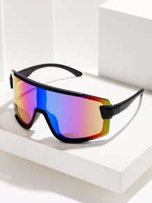 POLASUP 1 件超大平顶骑行眼镜，配有聚碳酸酯防碎镜片，适合男士和女士，蒸汽朋克、朋克、Y2K、豹纹、无框有色复古经典时尚复古奢华 S 大镜框，彩色半框方形/椭圆形金属旅行眼镜，适合驾驶、钓鱼、露营、骑自行车、徒步旅行、跑步等户外运动 - 彩色 - 查看 3