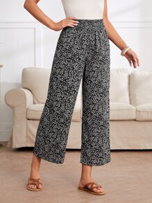 EMERY ROSE Pantalones de pierna ancha con estampado floral - Blanco y Negro - Ver 3