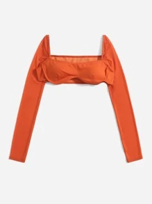 SHEIN VCAY Mesh Sleeve Crop Top - Orange - View 4