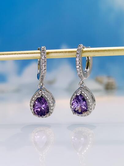 方晶鋯石水滴形耳墜