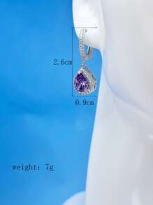 方晶鋯石水滴形耳墜 - 紫色 - 查看 4