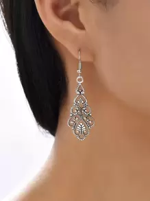 Hollow Out Drop Earrings - Antique Silver - View 1