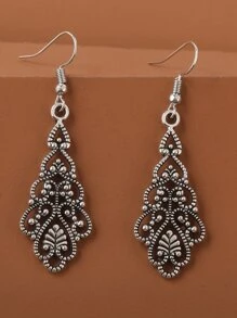 Hollow Out Drop Earrings - Antique Silver - View 2
