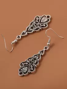 Hollow Out Drop Earrings - Antique Silver - View 3