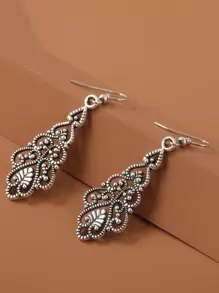 Hollow Out Drop Earrings - Antique Silver - View 4