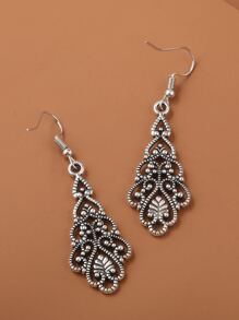 Hollow Out Drop Earrings - Antique Silver - View 6