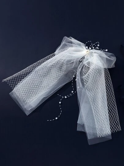 Faux Pearl & Bow Decor Bridal Veil Fall Clothes For Women Valentine's Day Accessories