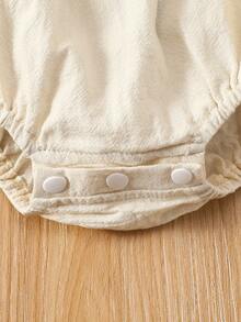 Baby Floral Embroidery Ruffle Overall Bodysuit With Headband - Apricot - View 6