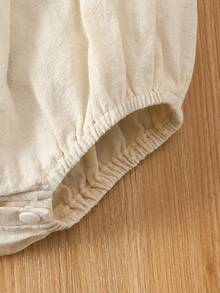 Baby Floral Embroidery Ruffle Overall Bodysuit With Headband - Apricot - View 7