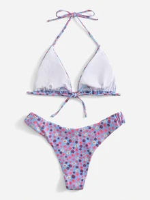Bikini halter en triángulo con estampado floral - Multicolor - Ver 2