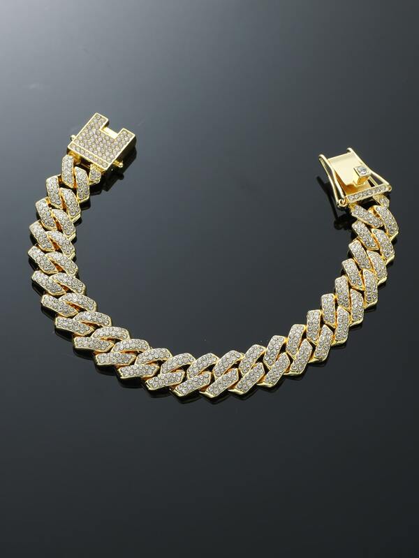 Hip Hop para mujeres y hombres, pulsera de cadena con decoración de diamantes de imitación, regalo de joyería perfecto para fiesta, aleación para fiesta