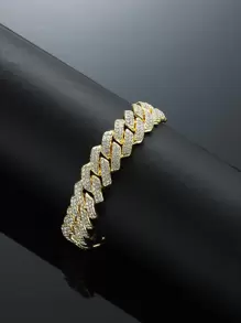 Hip Hop For Women Men Rhinestone Decor Chain Bracelet Perfect Jewelry Gift For Party Alloy for Party