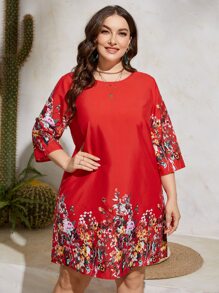 EMERY ROSE 大碼印花直筒連衣裙 - 紅色 - 查看 1