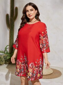 EMERY ROSE 大碼印花直筒連衣裙 - 紅色 - 查看 3