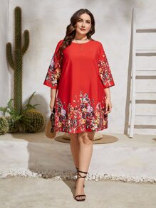 EMERY ROSE 大碼印花直筒連衣裙 - 紅色 - 查看 5