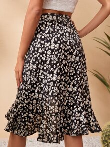 SHEIN VCAY Falda floral asimétrico bajo con fruncido - Multicolor - Ver 2