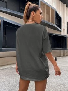 Flirla Top à épaules dénudées avec broderie de lettres, t-shirts graphiques pour femmes