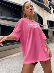 SHEIN Unity Drop Shoulder Letter Embroidery Top - Pink - View 6