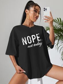 INAWLY Slogan Graphic Drop Shoulder Oversized Tee NOPE Not Today Graphic Tees Women Tops, Unisex - Black - View 4