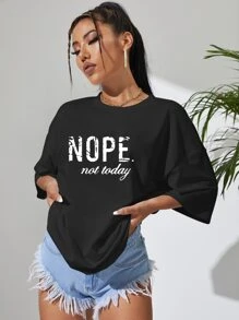INAWLY Slogan Graphic Drop Shoulder Oversized Tee NOPE Not Today Graphic Tees Women Tops, Unisex - Black - View 5