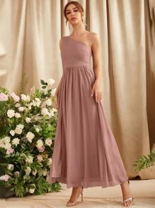 SHEIN Belle Vestido de dama de honor de un hombro de muslo con abertura - Rosa vieja - Ver 5