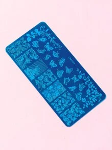 1pc Butterfly Pattern Nail Art Template Plate - Blue and White - View 2