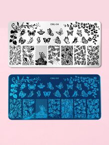 1pc Butterfly Pattern Nail Art Template Plate - Blue and White - View 3