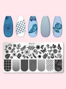 1入組花朵圖案美甲範本盤 - 藍白色 - 查看 1