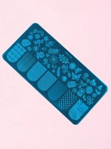 1入組花朵圖案美甲範本盤 - 藍白色 - 查看 2