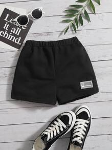 SHEIN Quần Short Gái Đắp vá màu trơn Giải trí - màu đen - Xem 1