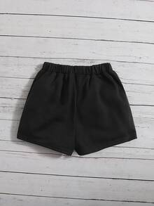 SHEIN Quần Short Gái Đắp vá màu trơn Giải trí - màu đen - Xem 2