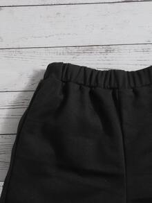 SHEIN Quần Short Gái Đắp vá màu trơn Giải trí - màu đen - Xem 3