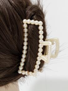 2pcs Faux Pearl Decor Hair Claw Elegant - White - View 2