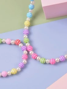 2pcs Girls Faux Pearl Decor Jewelry Set - Multicolor - View 2