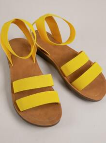 Round Toe Strappy Wide Fit Slides Sandals - Yellow - View 3